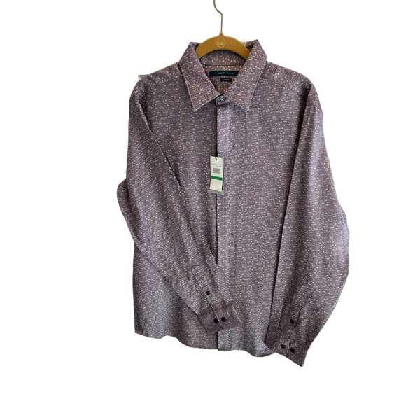 Perry Ellis Men's Purple Print Long Sleeve Fitted Button down Shirt * S - M1309 - Picture 9 of 9